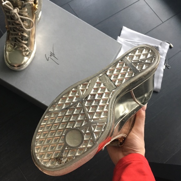 Authentic Giuseppe Zanotti Women's Wedge Sneakers Shoes Gold Size 36 - Picture 6 of 6